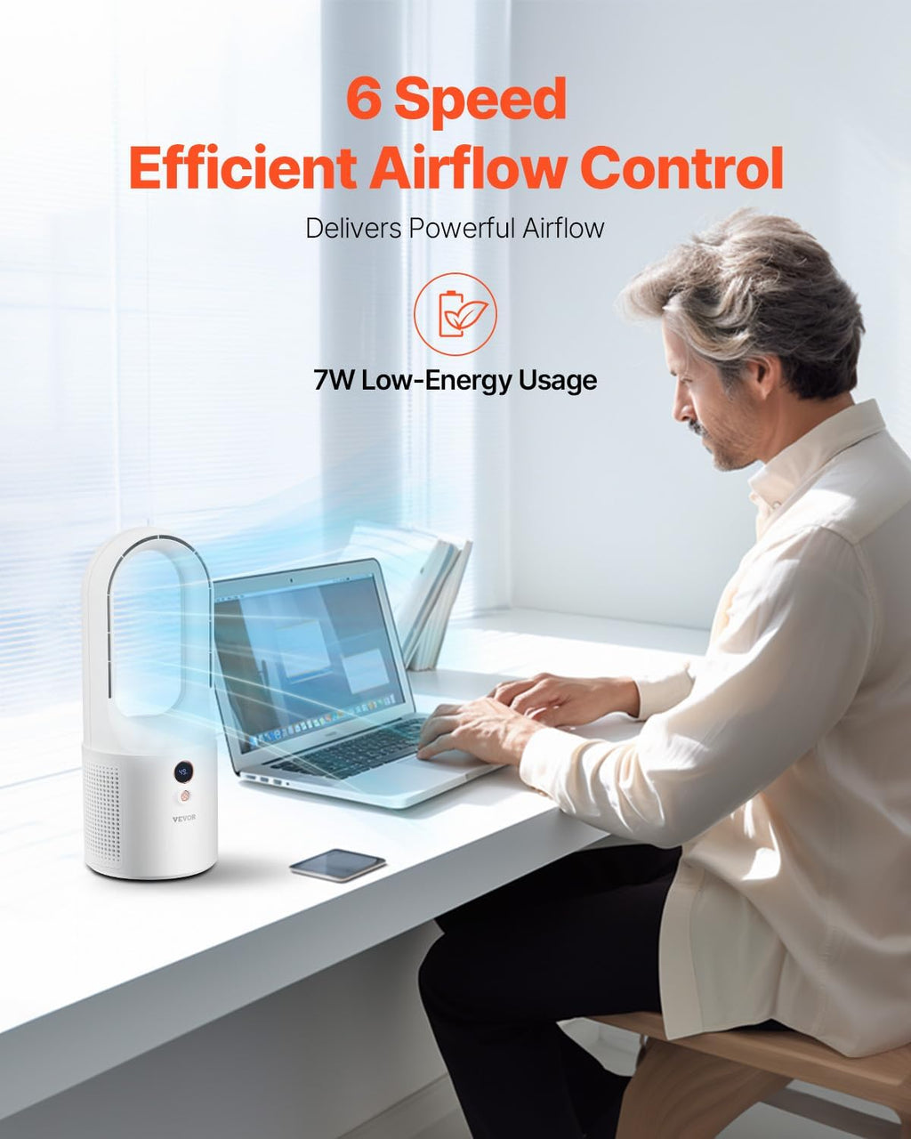 Bladeless Portable Desk Fan - 12.99 Inch, 6-Speed USB, Ultra Quiet Cooling Solution