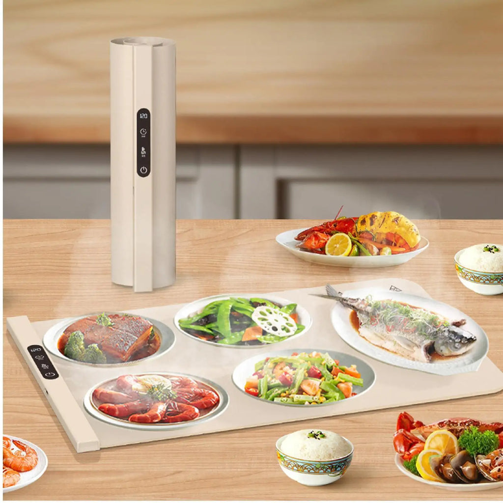 Food Warmer Pad Foldable Silicone Heating Pad Portable Meal Cart Insulation Pad 6-Level Temperature Adjustment