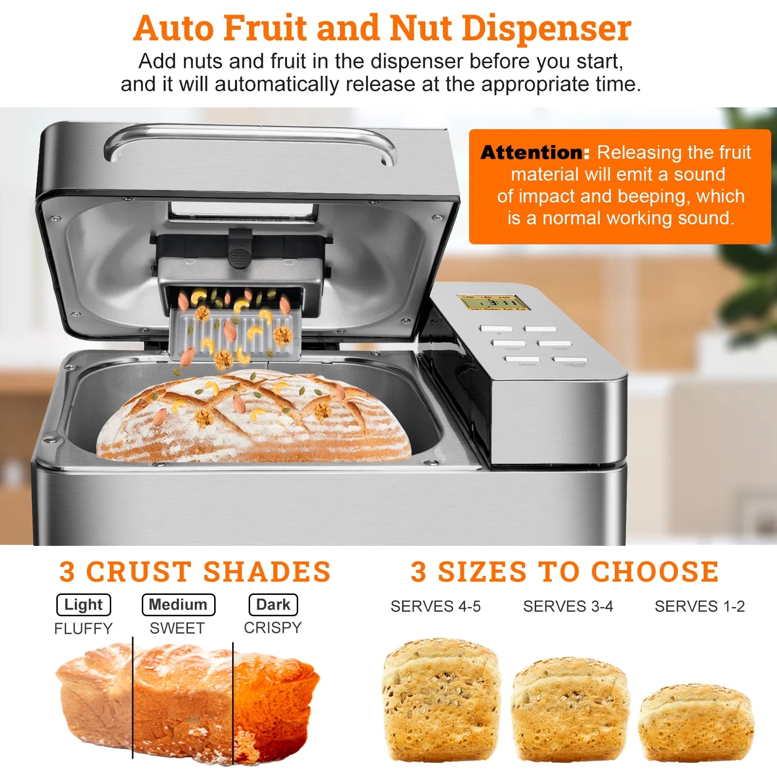 19-In-1 2LB Bread Maker Machine Fully Automatic LCD Display，Stainless Steel Model# 013