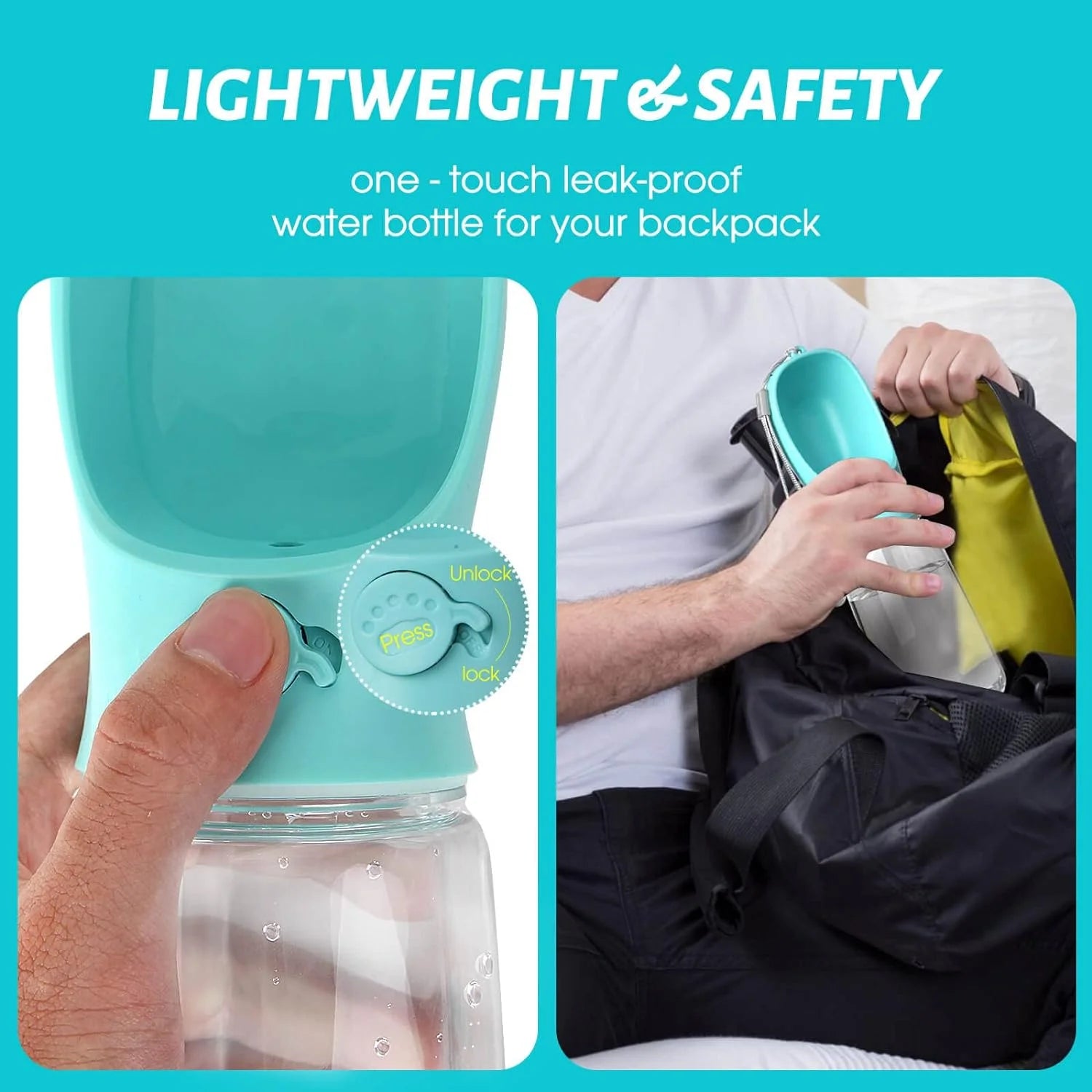 10.2*2.7" Dog Water Bottle, 19Oz Leak Proof Portable Puppy Water Dispenser with Drinking Feeder for Pets Outdoor Walking Hiking Travel Food Grade Plastic - Blue