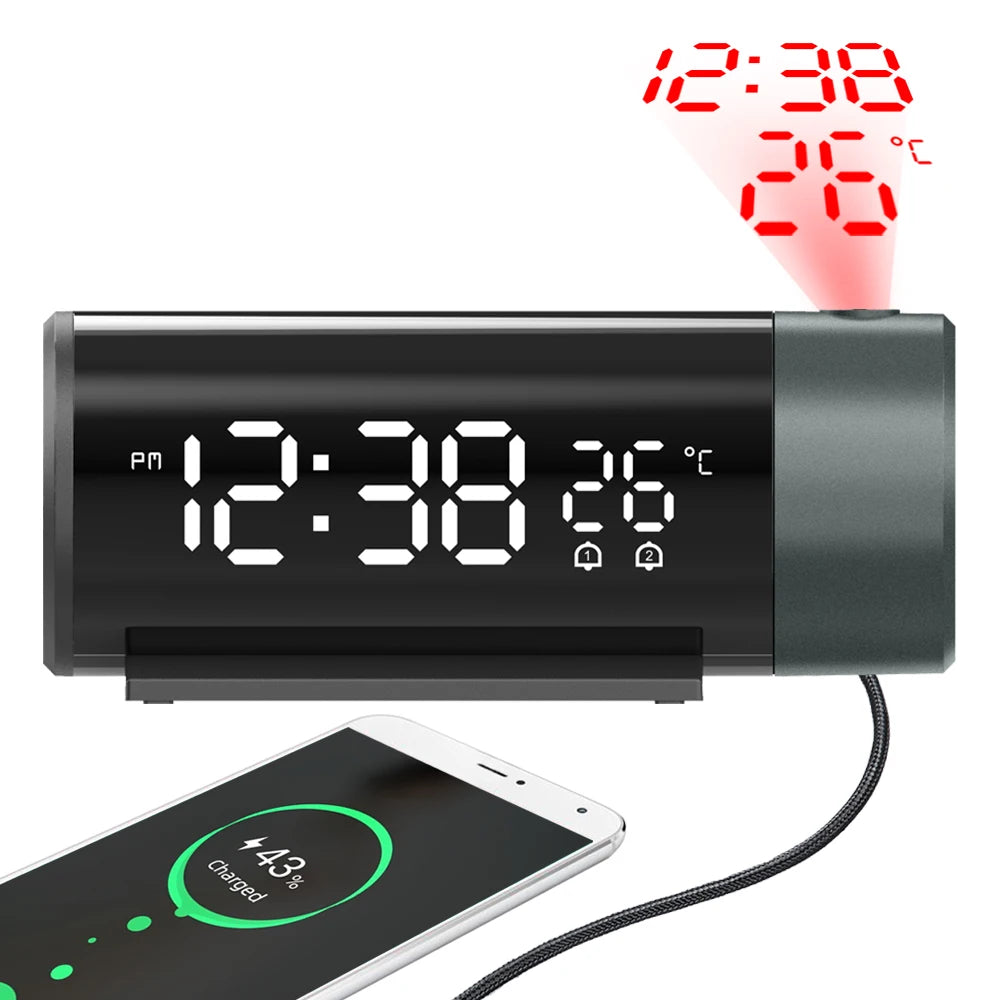 【New】Digital Clock with Clear LED Display 180° Rotatable Projector 4-Level Brightness Dimmer 12/24H Alarm Clock for Bedroom