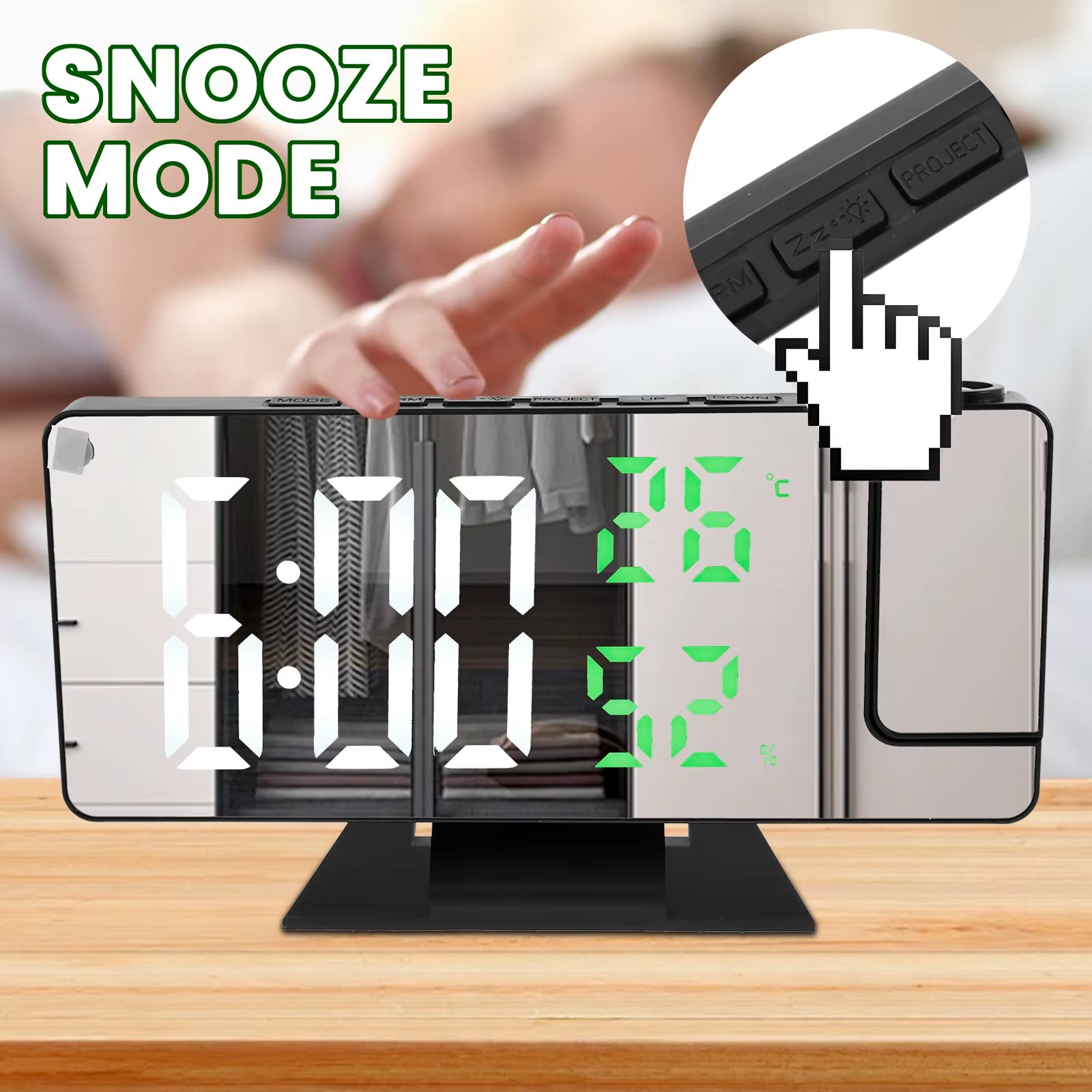 LED Digital Alarm Clock Projection Clock with 180°Rotatable Projector Mirror Large Screen Projection Clock for Home Office Table