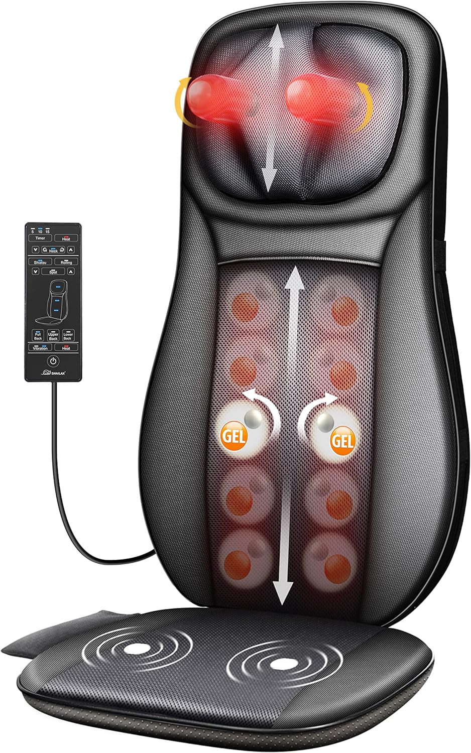 Chair Back Massager with Heat - Shiatsu Pad, 12 Massage Balls & 3D/4D Mode - Portable Electric Cushion for Shoulder, Leg, Back Pain Relief - Home, Office, Car Use