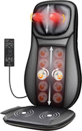 Chair Back Massager with Heat - Shiatsu Pad, 12 Massage Balls & 3D/4D Mode - Portable Electric Cushion for Shoulder, Leg, Back Pain Relief - Home, Office, Car Use