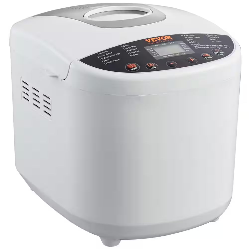 Bread Maker 19-In-1 2 Lbs. Dough Machine Nonstick Ceramic Pan Automatic Bread Maker with Gluten Free Setting White