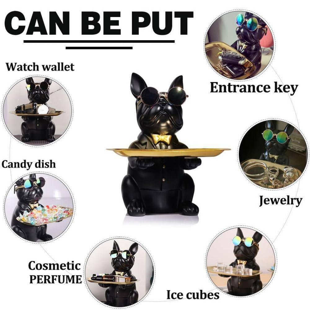 Gray Modern Decor Resin Bulldog Tray Statue, Piggy Bank Tray, Entrance Key Holder, Candy Jewelry Earrings Tray