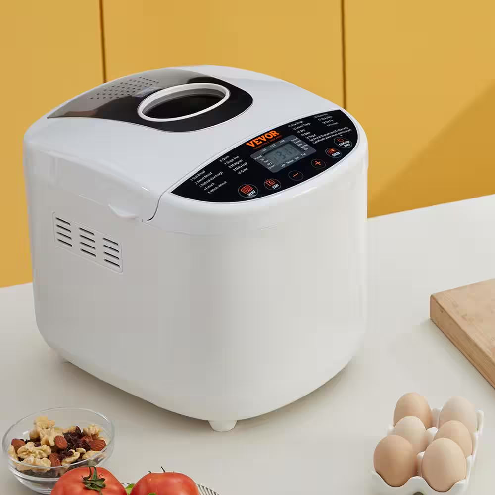 Bread Maker 19-In-1 2 Lbs. Dough Machine Nonstick Ceramic Pan Automatic Bread Maker with Gluten Free Setting White