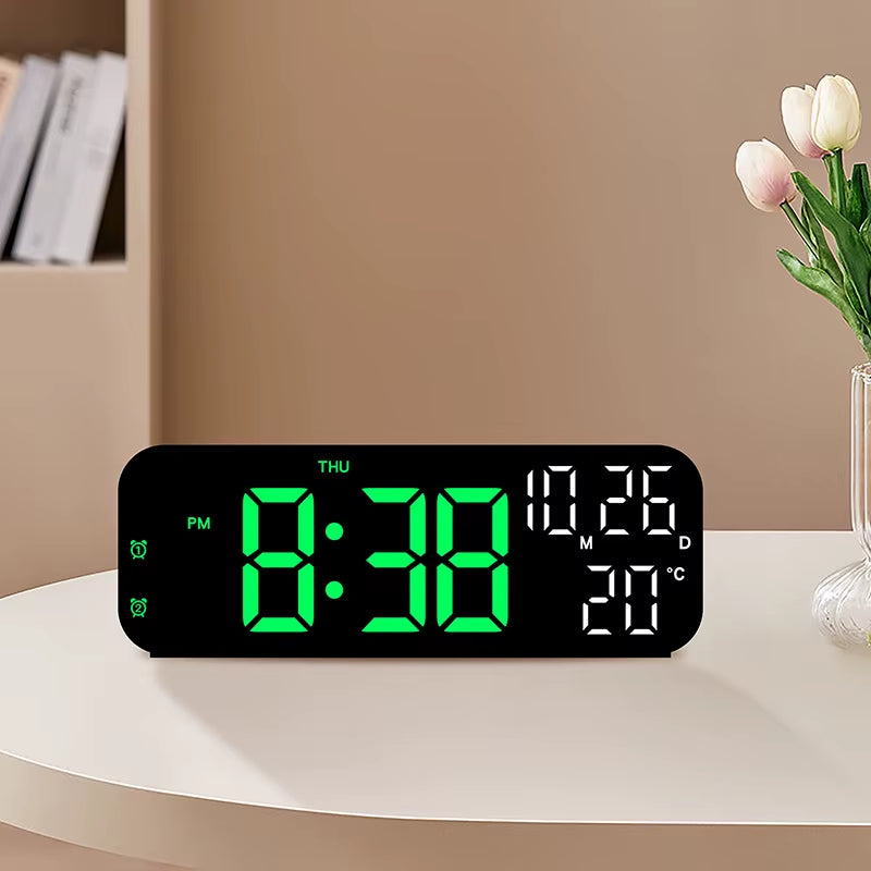 Digital Alarm Clock Temperature and Date Week Display Night Mode Table Clock Voice Control 12/24H Electronic LED Alarm Clocks