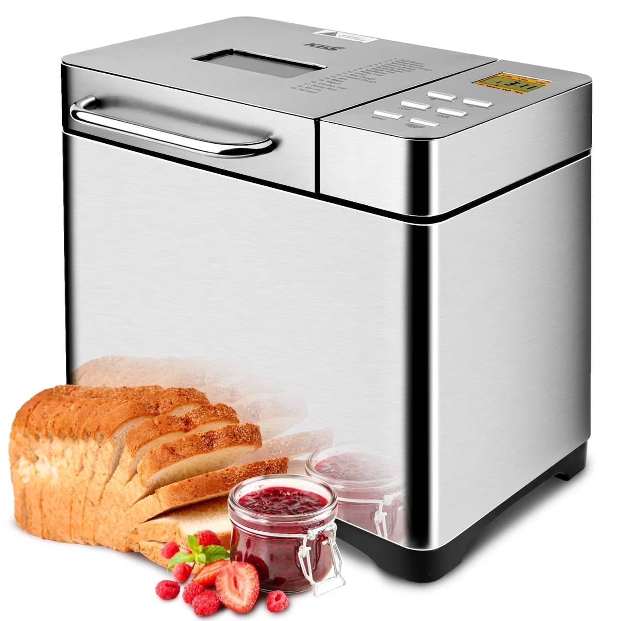 19-In-1 2LB Bread Maker Machine Fully Automatic LCD Display，Stainless Steel Model# 013