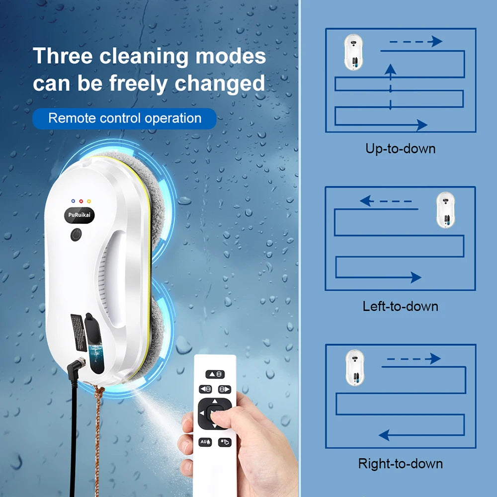 Pupuikai Home Windows Automatic Water Spray Cleaning Robot Vacuum Cleaner Remote Control Electric Window Wiper Glass