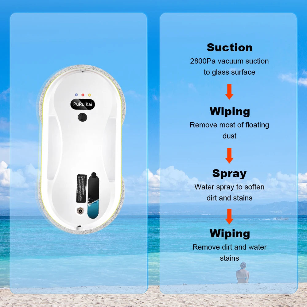 Pupuikai Home Windows Automatic Water Spray Cleaning Robot Vacuum Cleaner Remote Control Electric Window Wiper Glass