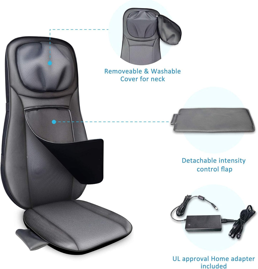 Chair Back Massager with Heat - Shiatsu Pad, 12 Massage Balls & 3D/4D Mode - Portable Electric Cushion for Shoulder, Leg, Back Pain Relief - Home, Office, Car Use