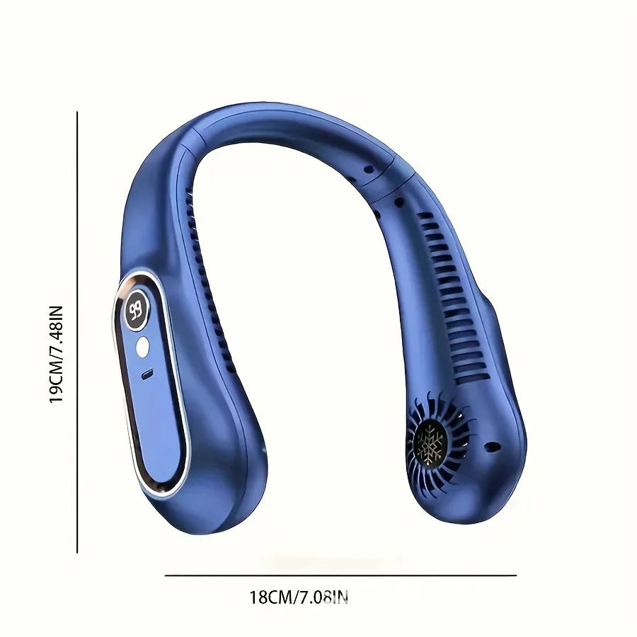 Free Hands No Leaf Neck Hanging Fan Portable Hanging Mini Fan Digital Display Power Outdoor Hiking Camping USB Charging