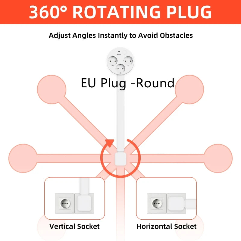 Retractable Socket Rotates Electrical Outlet Extender Charging Extension Power Socket Strip Socket Extender for Sofa Table
