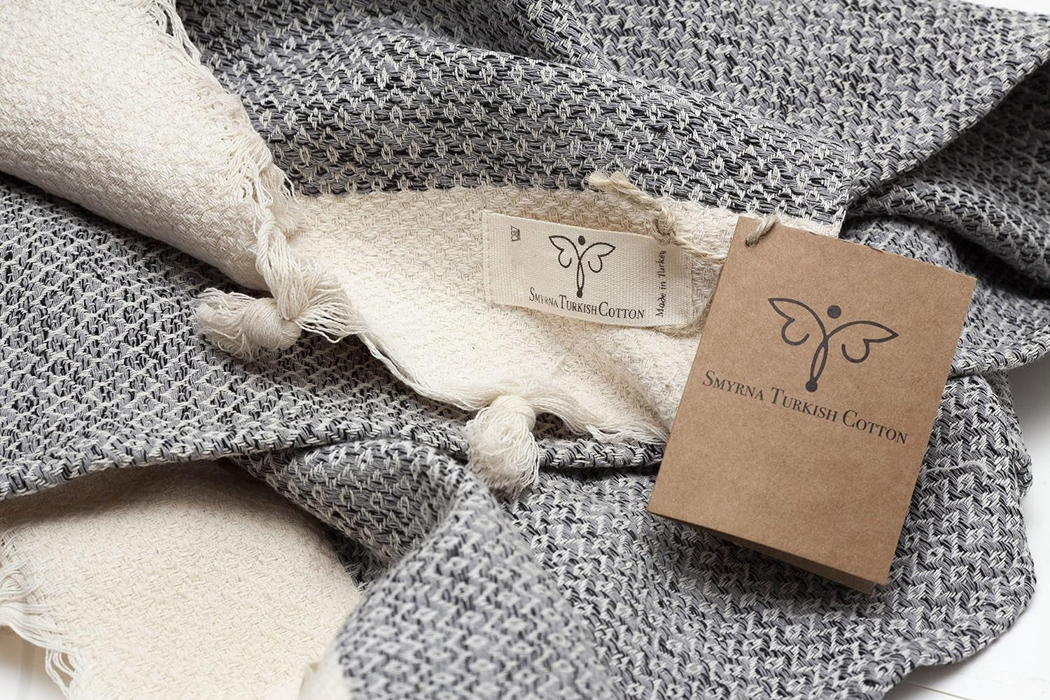 Vintage Series Turkish Hand Towels, 16X40 Inch, Decorative Turkish Hand Towels for Bathroom, Kitchen, Face, Hair, Tea, Yoga, Gym, Dishcloth Set of 2, Gray
