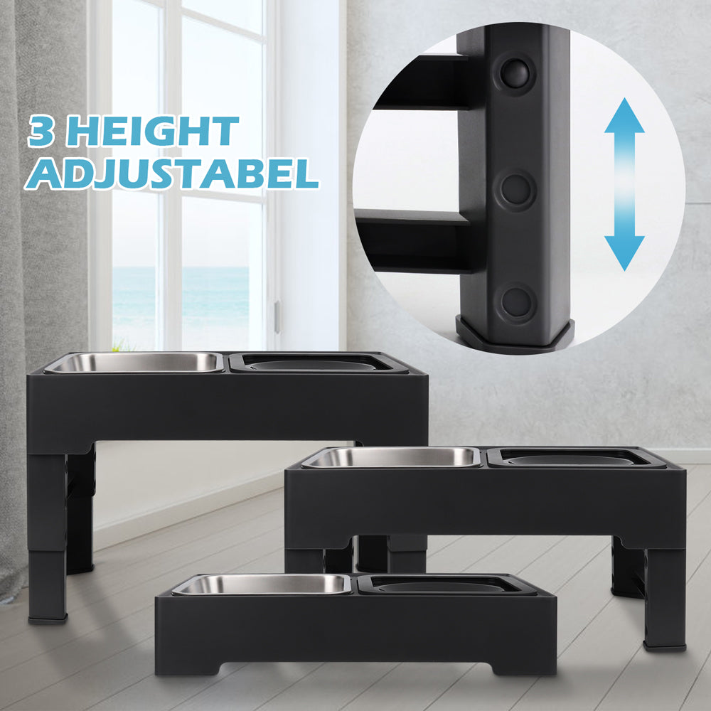 Tazones Elevados Para Perro Con Tazón De Acero Inoxidable, Ajustan 4 Alturas Para Perros Pequeños Medianos Grandes, Negro