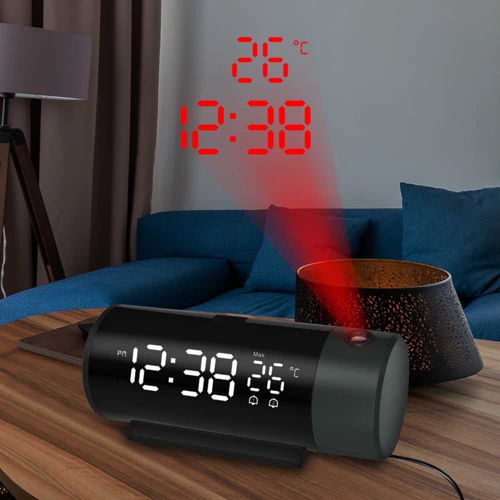 【New】Digital Clock with Clear LED Display 180° Rotatable Projector 4-Level Brightness Dimmer 12/24H Alarm Clock for Bedroom