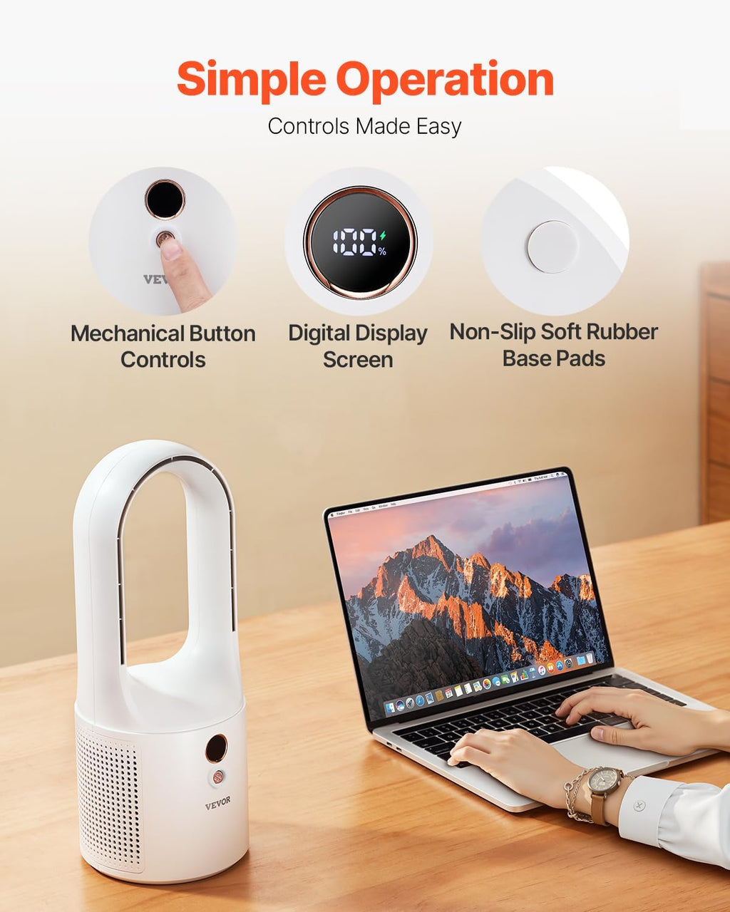 Bladeless Portable Desk Fan - 12.99 Inch, 6-Speed USB, Ultra Quiet Cooling Solution