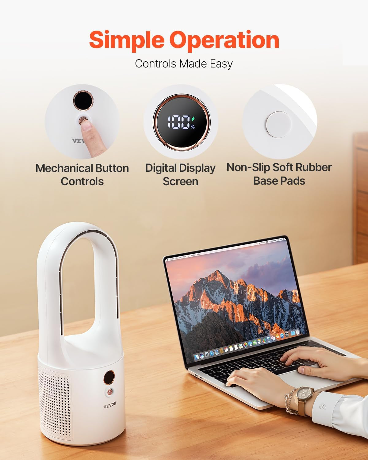 Bladeless Portable Desk Fan - 12.99 Inch, 6-Speed USB, Ultra Quiet Cooling Solution