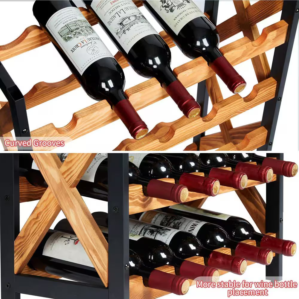 25-Bottle Brown 21.65 In. Wine Rack Freestanding Floor, 5-Tier Wine Display Storage Stand Shelf, Wine Bottle Holder Rack