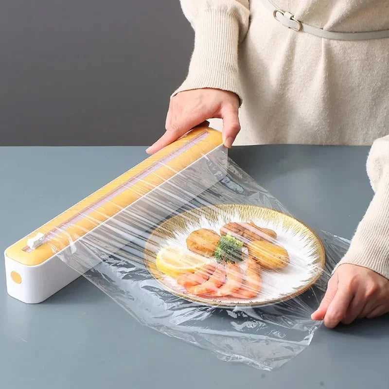 Saran Wrap Dispenser with Slide Cutter Magnetic Refillable Wrap Dispenser Food Cling Film Wrap Dispenser for Cling Wrap