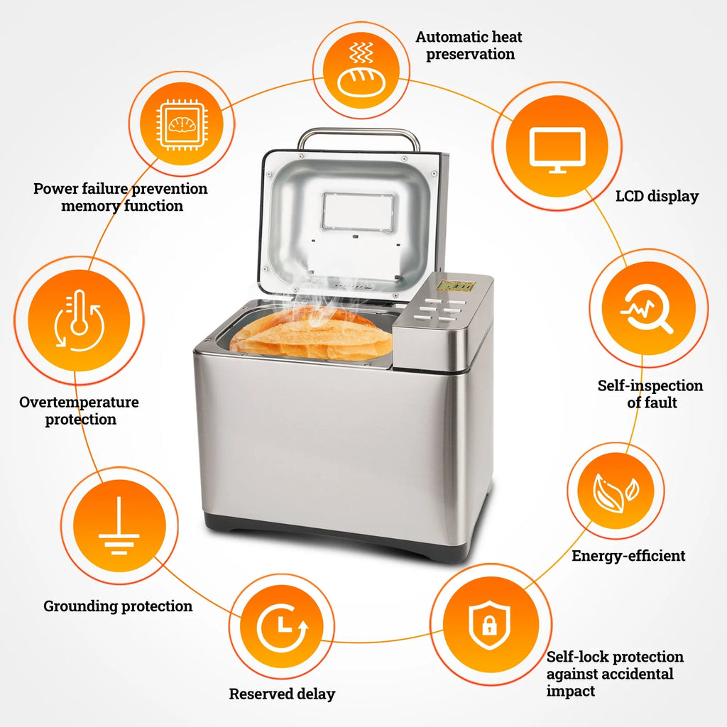 19-In-1 2LB Bread Maker Machine Fully Automatic LCD Display，Stainless Steel Model# 013