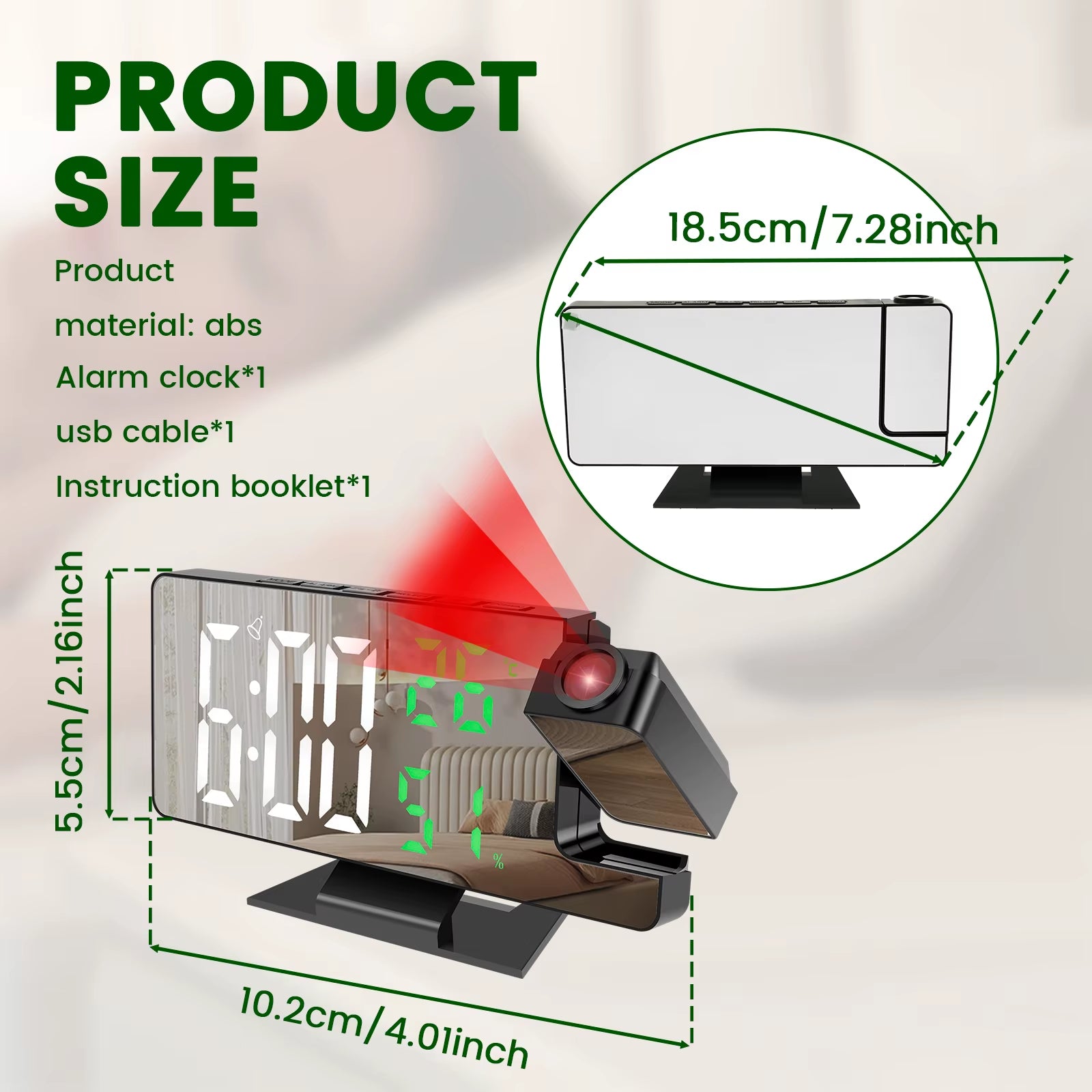 LED Digital Alarm Clock Projection Clock with 180°Rotatable Projector Mirror Large Screen Projection Clock for Home Office Table