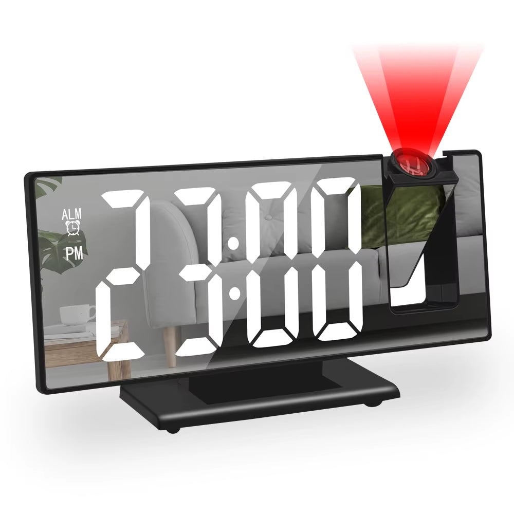 180° Arm Projection Alarm Clock Time Temperature USB Plug-In Digital Alarm Clock Snooze Table Clock 12/24H Projector LED Clock