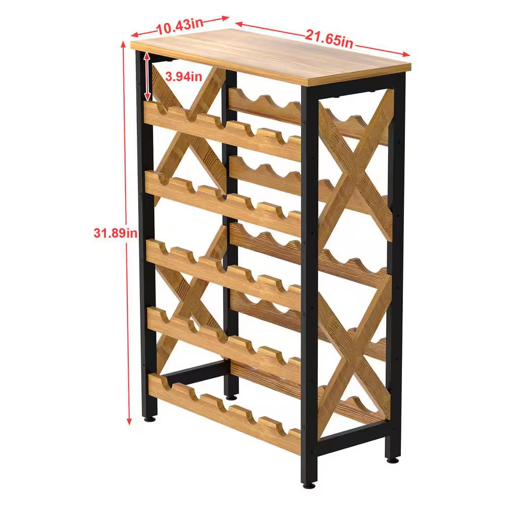 25-Bottle Brown 21.65 In. Wine Rack Freestanding Floor, 5-Tier Wine Display Storage Stand Shelf, Wine Bottle Holder Rack
