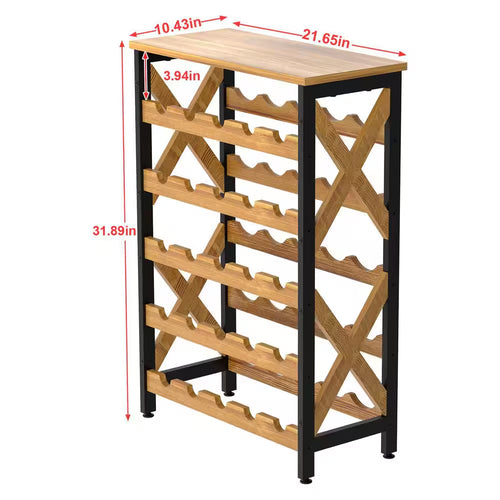 25-Bottle Brown 21.65 In. Wine Rack Freestanding Floor, 5-Tier Wine Display Storage Stand Shelf, Wine Bottle Holder Rack