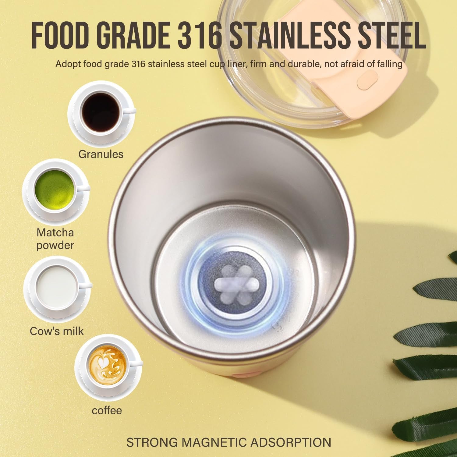 Self Stirring Coffee Mug with Lid Electric High Speed Self Stirring Mug 400Ml Rechargeable Detachable Stainless Steel Self Stirring Cup for Coffee, Milk, Cocoa Christmas Gift(Apricot)