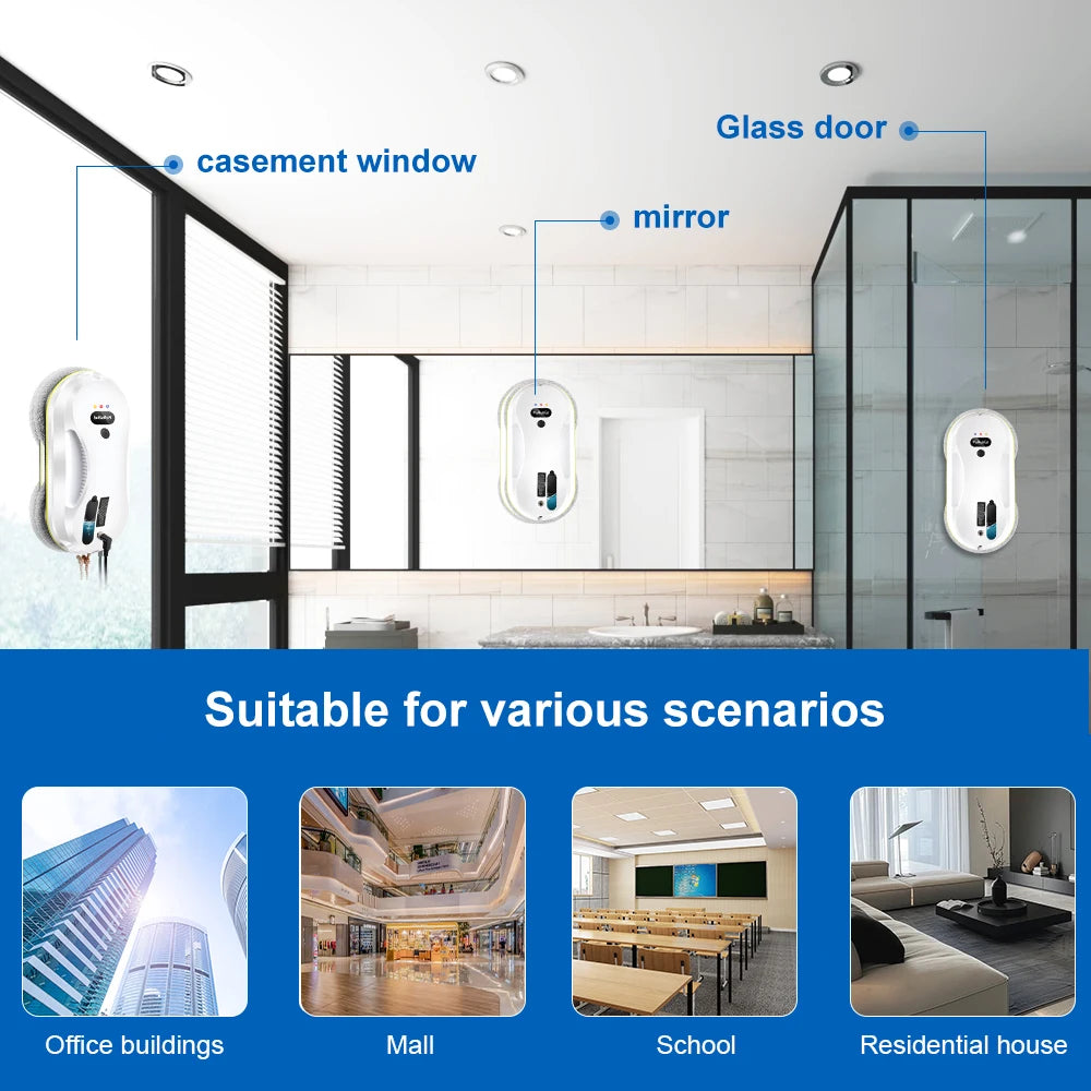 Pupuikai Home Windows Automatic Water Spray Cleaning Robot Vacuum Cleaner Remote Control Electric Window Wiper Glass