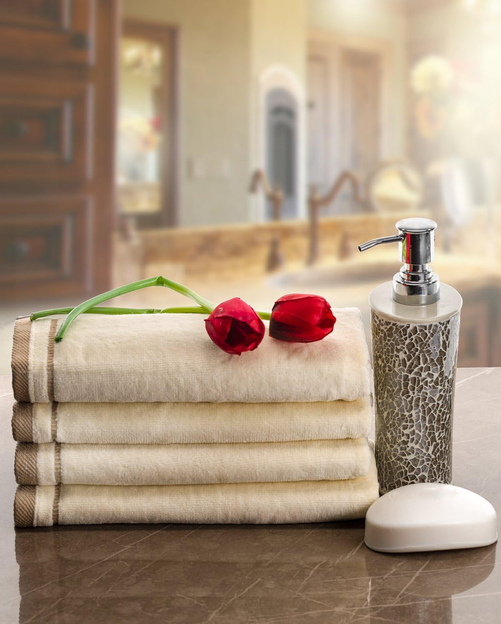 Monogrammed Gifts, Fingertip Towels, 11 X 18 Inches - Set of 4- Decorative Golden Brown Embroidered Towel - Extra Absorbent 100% Cotton- Personalized Gift- for Bathroom/ Kitchen- Initial H (Ivory)