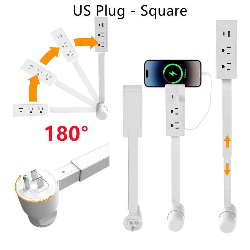 Retractable Socket Rotates Electrical Outlet Extender Charging Extension Power Socket Strip Socket Extender for Sofa Table