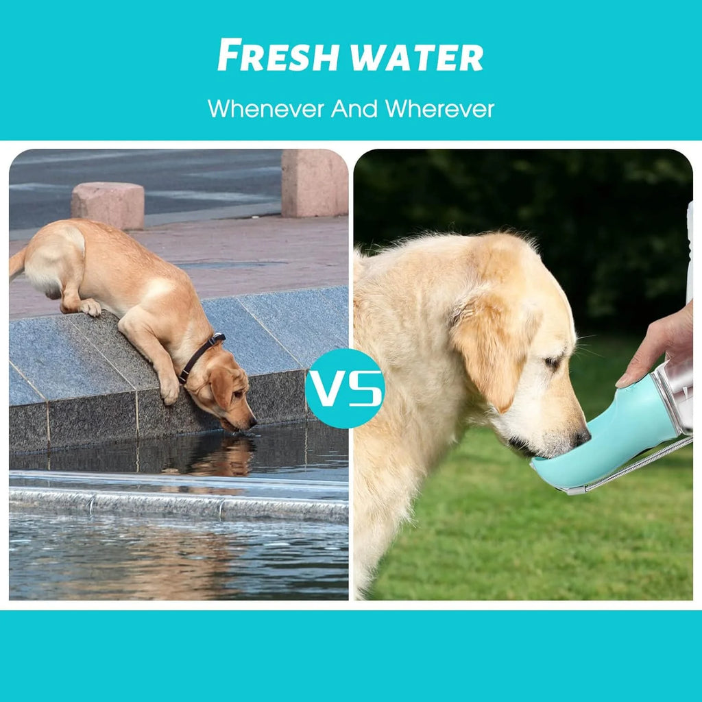10.2*2.7" Dog Water Bottle, 19Oz Leak Proof Portable Puppy Water Dispenser with Drinking Feeder for Pets Outdoor Walking Hiking Travel Food Grade Plastic - Blue