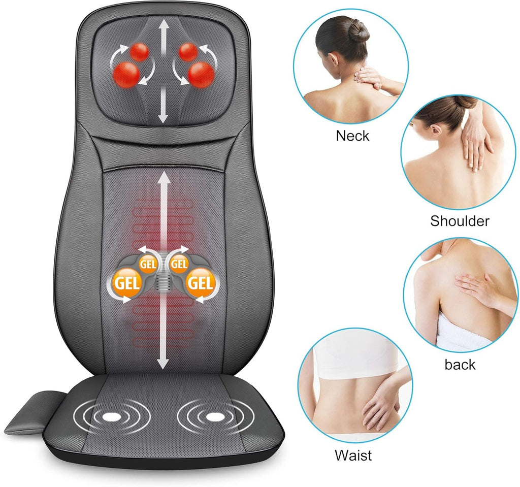 Chair Back Massager with Heat - Shiatsu Pad, 12 Massage Balls & 3D/4D Mode - Portable Electric Cushion for Shoulder, Leg, Back Pain Relief - Home, Office, Car Use