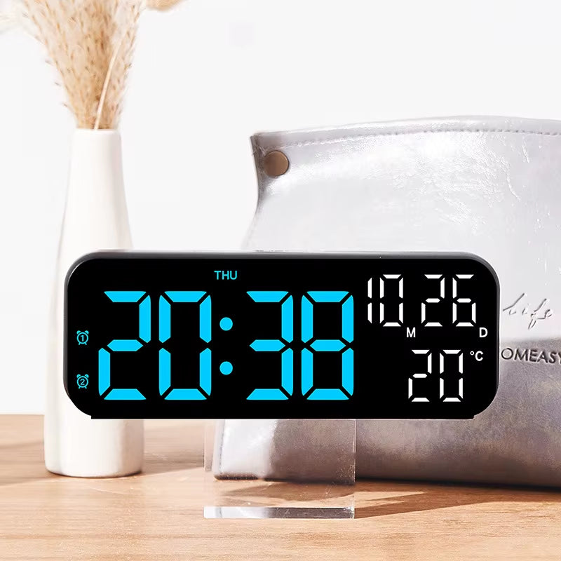 Digital Alarm Clock Temperature and Date Week Display Night Mode Table Clock Voice Control 12/24H Electronic LED Alarm Clocks