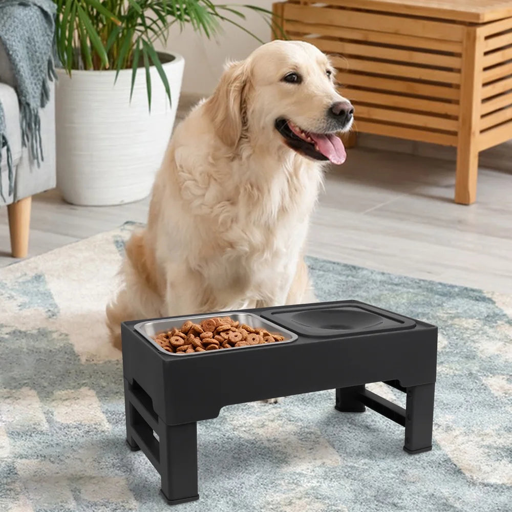 Tazones Elevados Para Perro Con Tazón De Acero Inoxidable, Ajustan 4 Alturas Para Perros Pequeños Medianos Grandes, Negro