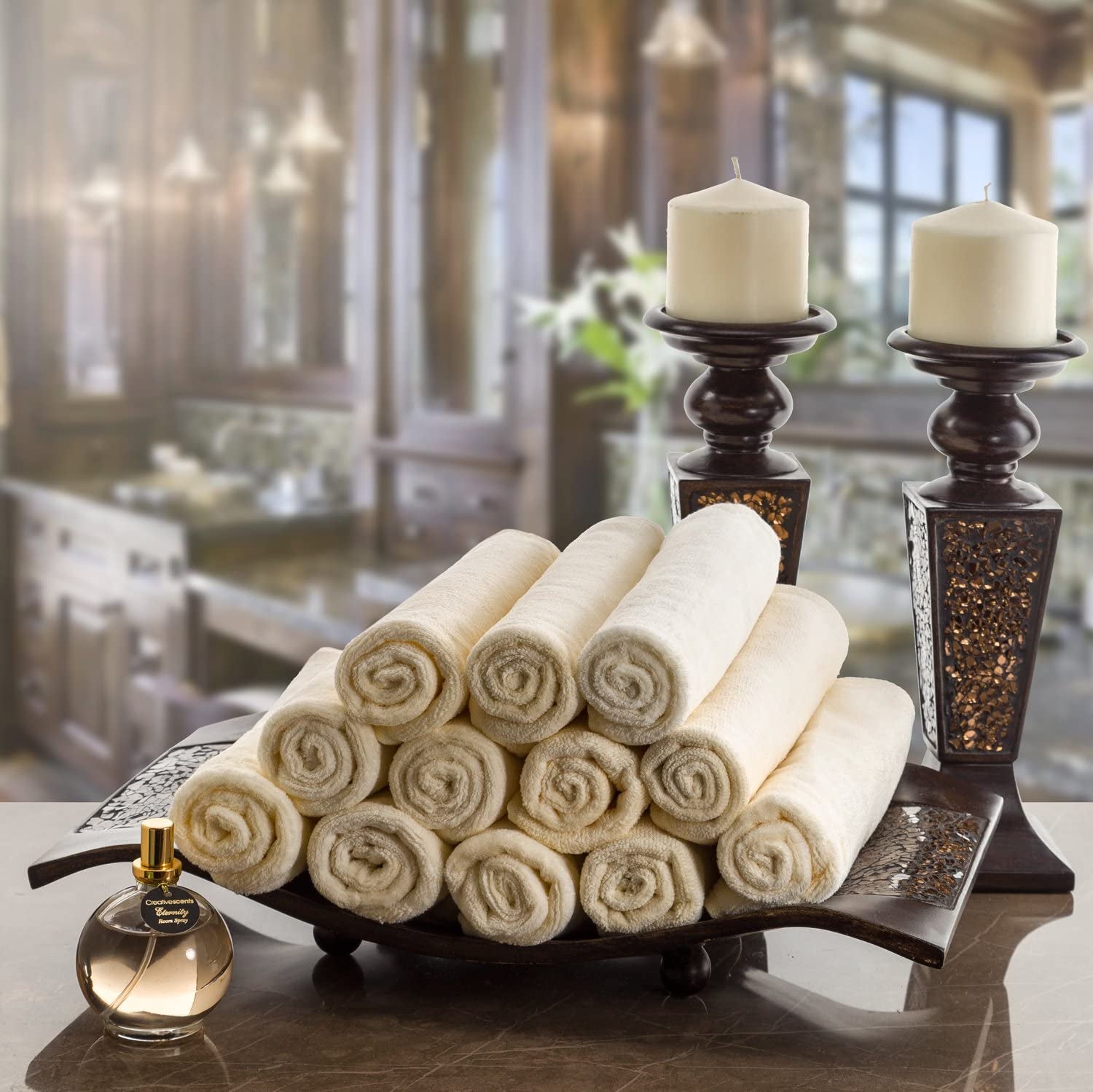 Monogrammed Gifts, Fingertip Towels, 11 X 18 Inches - Set of 4- Decorative Golden Brown Embroidered Towel - Extra Absorbent 100% Cotton- Personalized Gift- for Bathroom/ Kitchen- Initial H (Ivory)