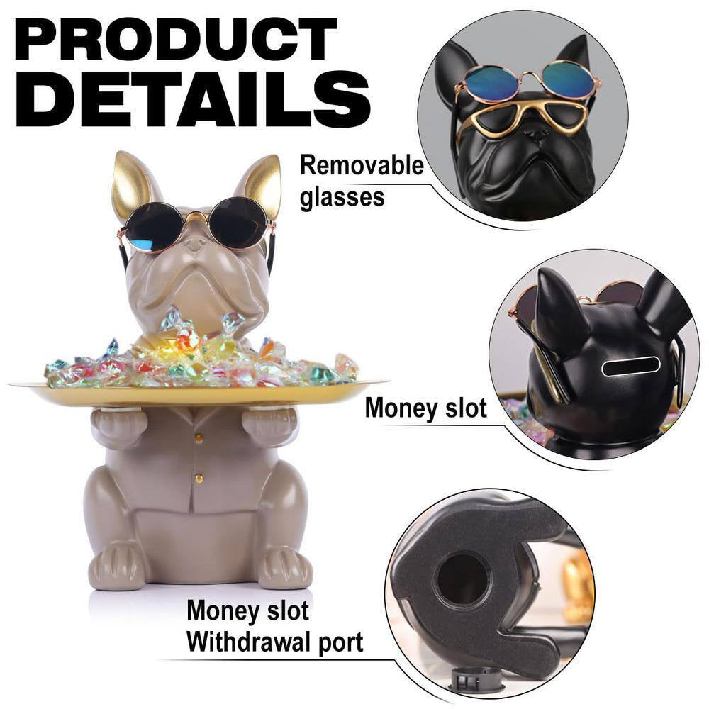 Gray Modern Decor Resin Bulldog Tray Statue, Piggy Bank Tray, Entrance Key Holder, Candy Jewelry Earrings Tray