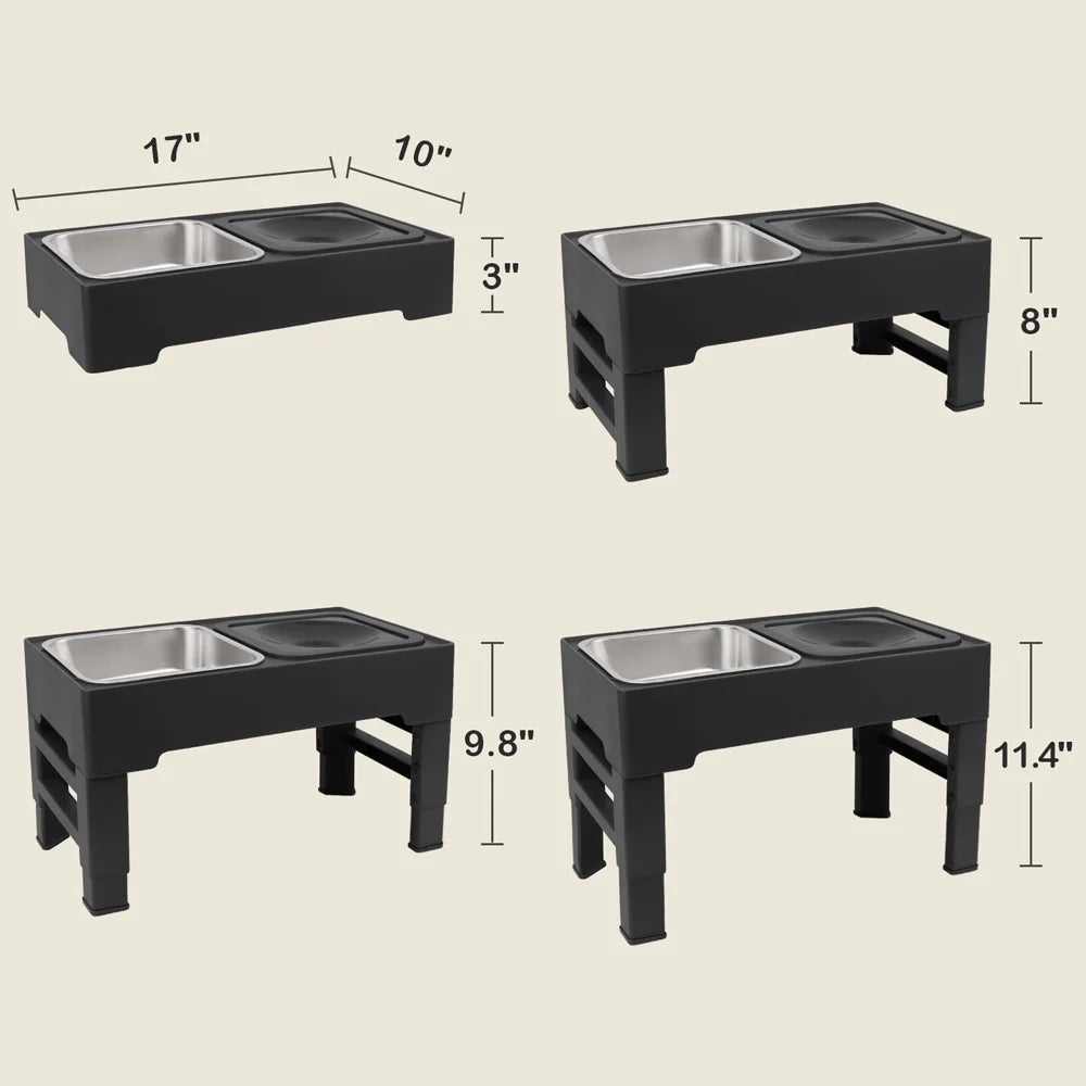 Tazones Elevados Para Perro Con Tazón De Acero Inoxidable, Ajustan 4 Alturas Para Perros Pequeños Medianos Grandes, Negro