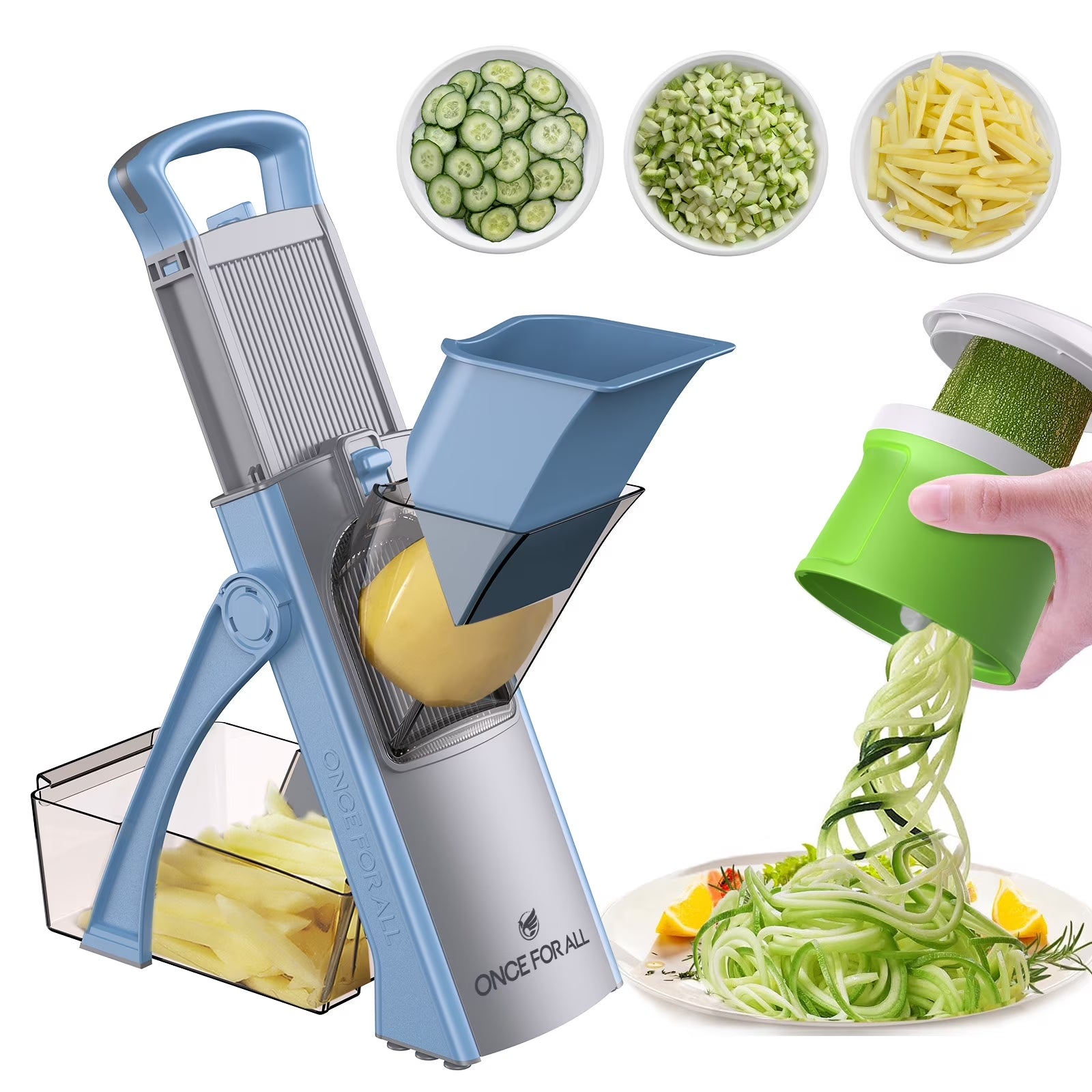 Vegetable Chopper & Zucchini Noodles Spiralizer, Food Slicer Shredder Dicer