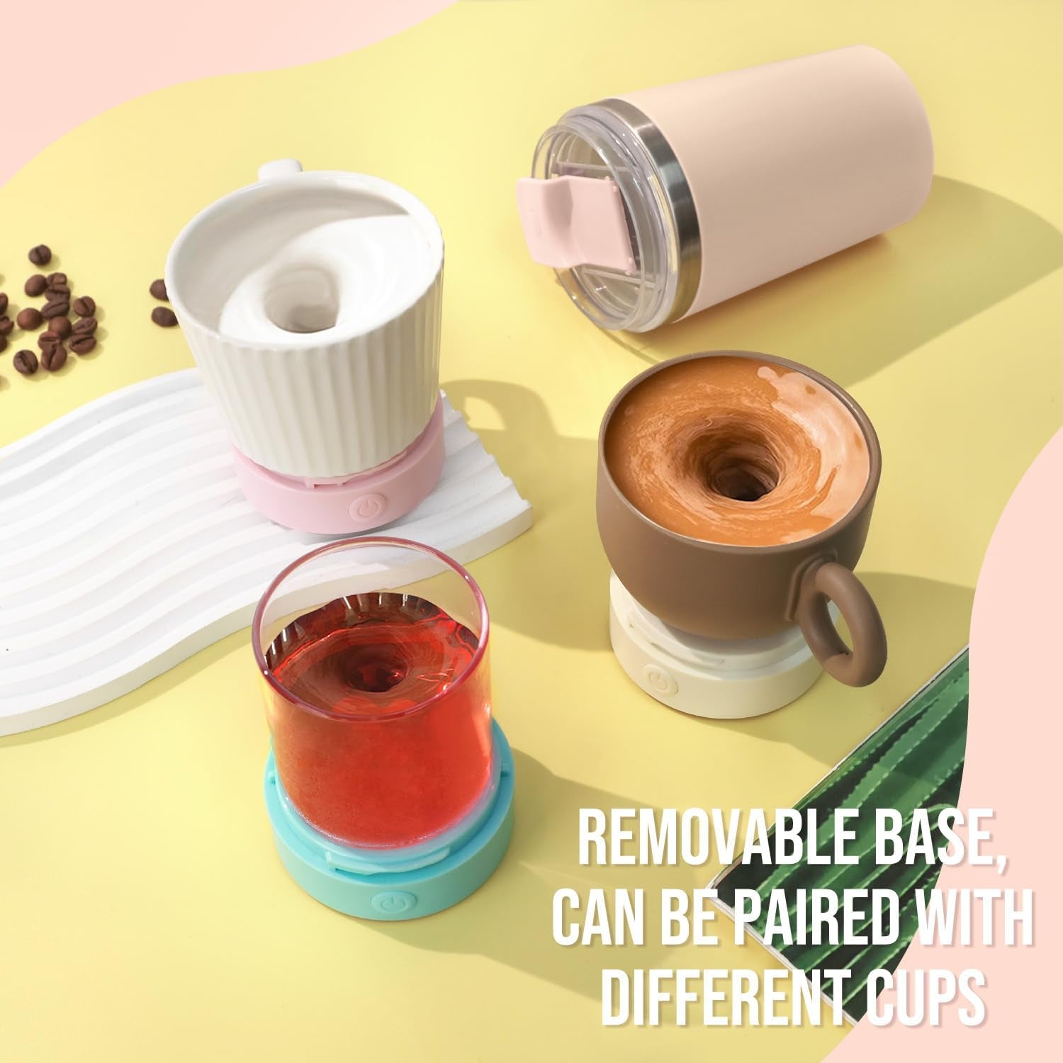 Self Stirring Coffee Mug with Lid Electric High Speed Self Stirring Mug 400Ml Rechargeable Detachable Stainless Steel Self Stirring Cup for Coffee, Milk, Cocoa Christmas Gift(Apricot)