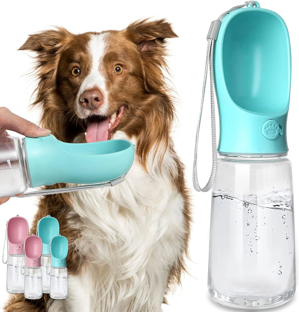10.2*2.7" Dog Water Bottle, 19Oz Leak Proof Portable Puppy Water Dispenser with Drinking Feeder for Pets Outdoor Walking Hiking Travel Food Grade Plastic - Blue