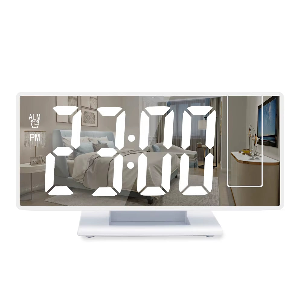 180° Arm Projection Alarm Clock Time Temperature USB Plug-In Digital Alarm Clock Snooze Table Clock 12/24H Projector LED Clock