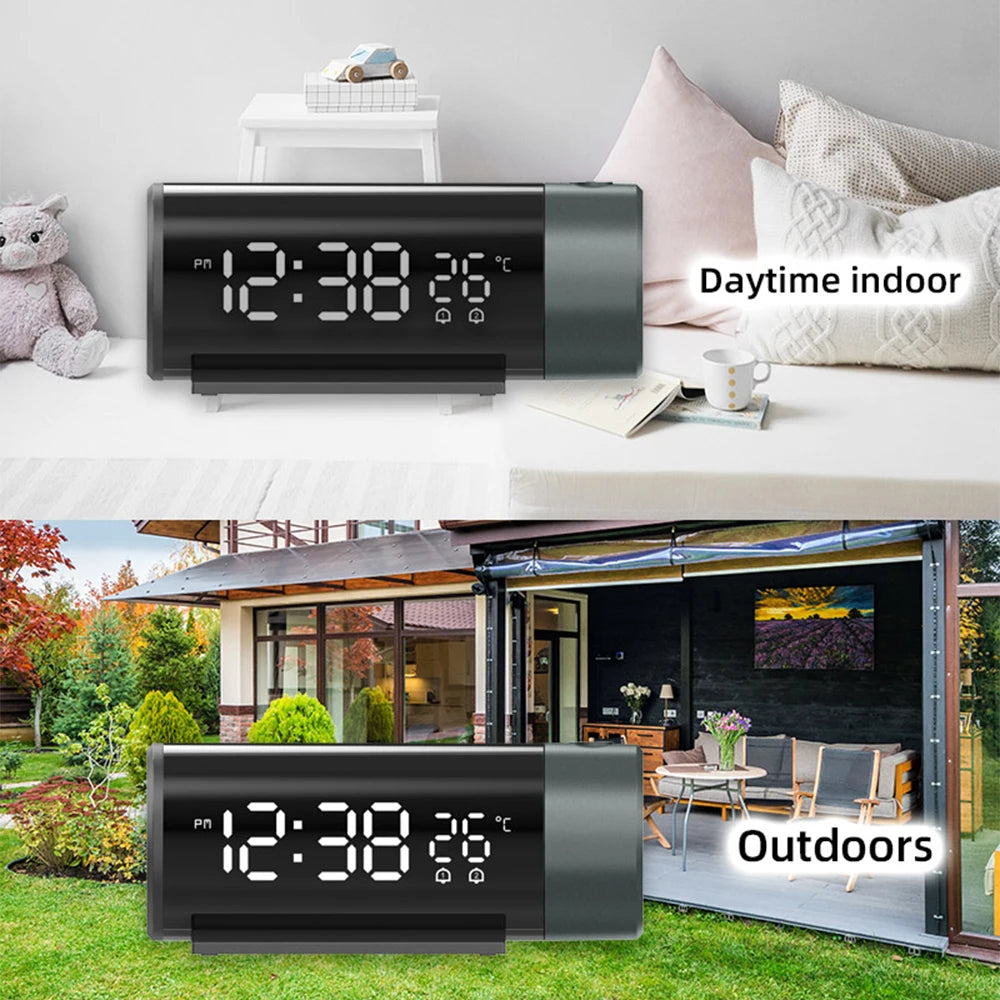 【New】Digital Clock with Clear LED Display 180° Rotatable Projector 4-Level Brightness Dimmer 12/24H Alarm Clock for Bedroom
