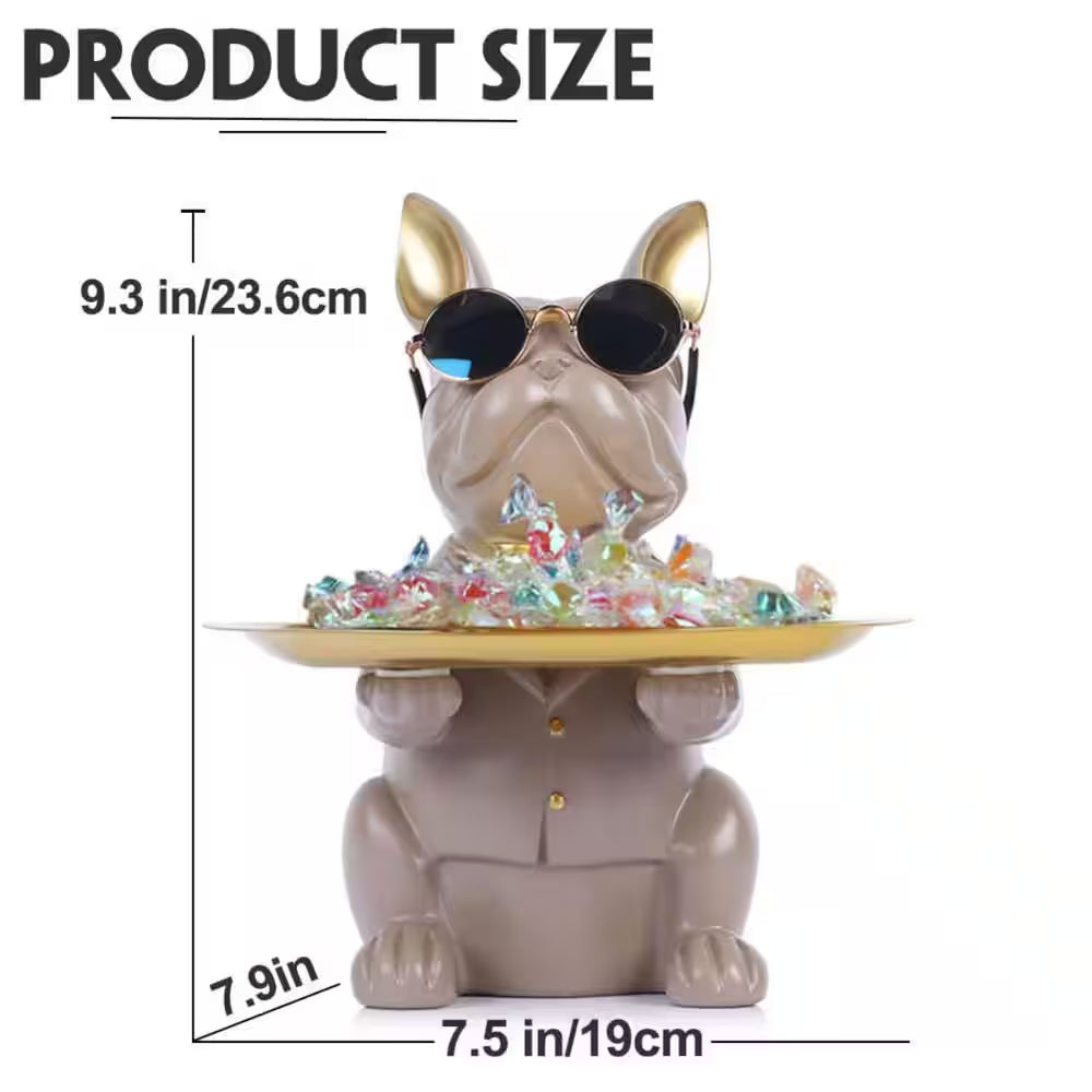 Gray Modern Decor Resin Bulldog Tray Statue, Piggy Bank Tray, Entrance Key Holder, Candy Jewelry Earrings Tray