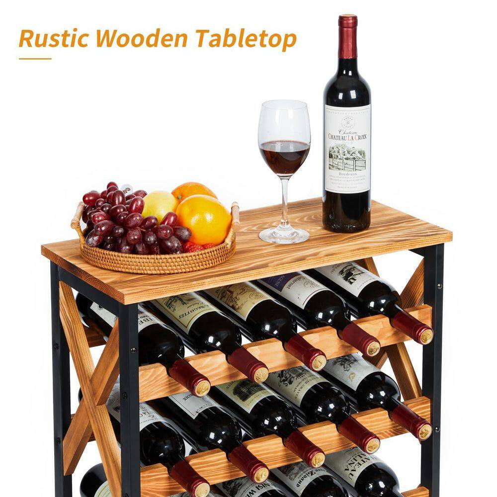 25-Bottle Brown 21.65 In. Wine Rack Freestanding Floor, 5-Tier Wine Display Storage Stand Shelf, Wine Bottle Holder Rack