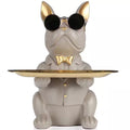 Gray Modern Decor Resin Bulldog Tray Statue, Piggy Bank Tray, Entrance Key Holder, Candy Jewelry Earrings Tray