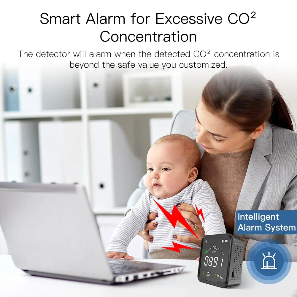 MOES Air Quality Carbon Dioxide Detector with Alarm Clock,Temperature Monitor,Humidity Air Tester,Wifi/Bt,Tuya Smart,3 in 1,CO2